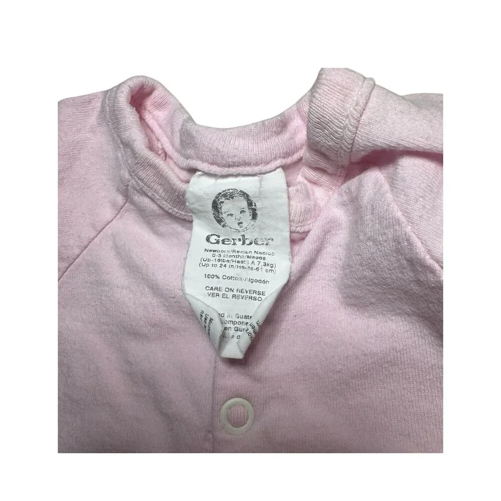 VTG Gerber Baby Girl 0-3 Months Newborn Pink Sleep Gown Long Sleeve Comfy Lounge